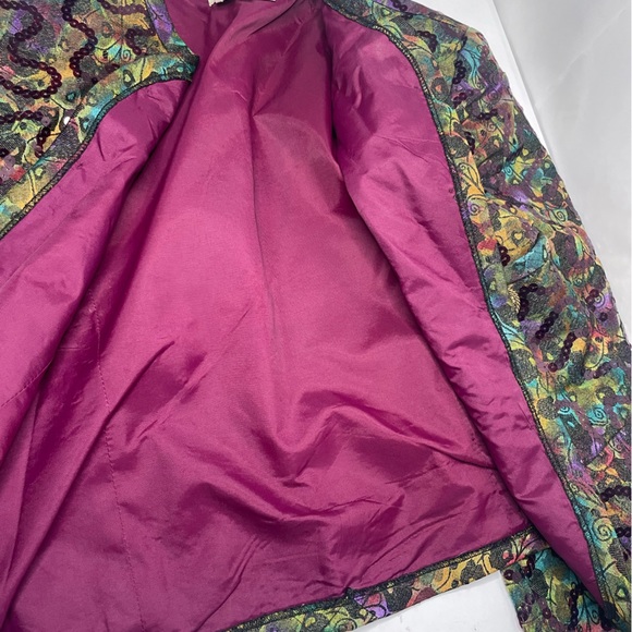 Lian Carlo Neiman Marcus Multicolor Sequin Fabric Detail Short Button Up Jacket - Picture 7 of 11